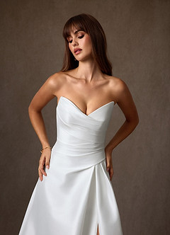 Azazie Adinah Wedding Dresses Diamond White A-Line Strapless Mikado Dress image11