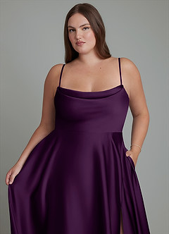 Azazie Elle Bridesmaid Dresses Grape A-Line Pleated Stretch Satin Dress image10