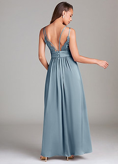 Azazie Maren Allure Abiti da Damigella Abito A-Line in Raso Elasticizzato Pizzo Blu Polveroso image5