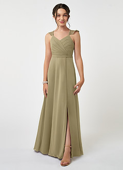 Azazie Emily Junior Moss Green A-Line Ruched Chiffon Dress image1