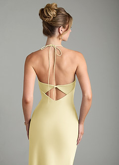 Azazie Mae Bridesmaid Dresses Lemon Sorbet Mermaid Pleated Stretch Satin Dress image2