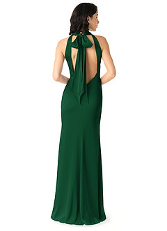 Azazie x Delaney Vestidos de damas de honor Vestido de Verde Oscuro de Satén Elástico de Corte Recto con Cuello Alto image4