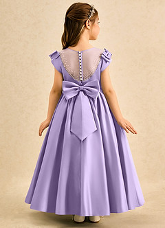 Azazie Toffee Abiti da Ragazza di Fiori Abito Stile Principessa in Raso Opaco Fiocco Lilla image1
