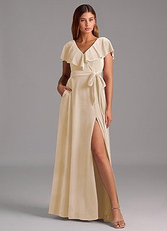 Azazie Lainey Robes de demoiselle d'honneur Robe Trapèze en velours Rayé Champagne image1