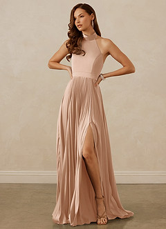 Christian Siriano Bridal for Azazie 1007 Bridesmaid Dresses English Rose A-Line Pleated Stretch Satin Dress image4