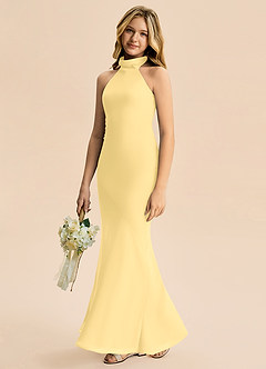 Azazie Velli Junior Meerjungfrau-Linie Hoher Kragen Chiffon Kleid Butter image4