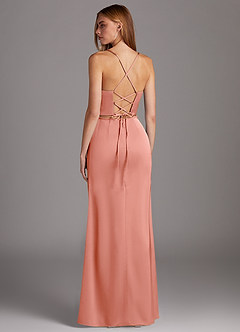 Azazie Brookelle Bridesmaid Dresses Coral Sheath Sweetheart Corset Stretch Satin Dress image3