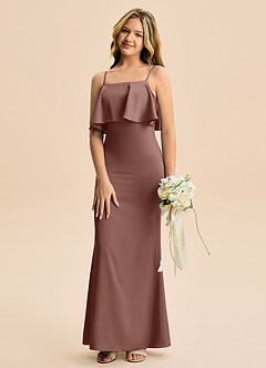 Azazie Galene Junior Abito Sirena in Raso Elasticizzato Espresso image4