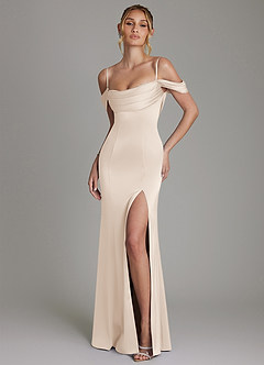 Azazie Nira Bridesmaid Dresses White Alabaster Mermaid Corset Stretch Satin Dress image1