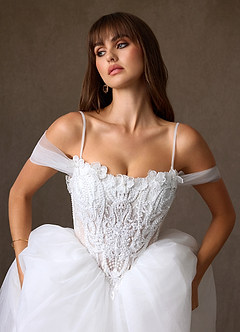 Azazie Sariyah Wedding Dresses Diamond White Ball-Gown Off the Shoulder Tulle Dress image7