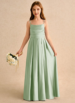 Azazie Reia Junior Formal Flower Girl Dresses Dusty Sage A-Line Pleated Matte Satin Dress image1