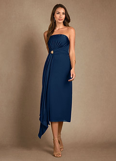Azazie Dinanta vestidos de madre de la novia Vestido de Azul Marino Oscuro de Gasa de Columna con Plisado image6