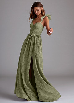 Azazie Denisse Vestidos de damas de honor Vestido de Pistacho de Devorado Floral de Corte en A con Volante image2