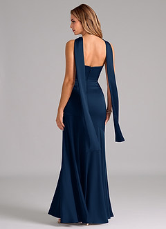 Azazie Shiloh Bridesmaid Dresses Dark Navy Mermaid Strapless Stretch Satin Convertible Dress image7