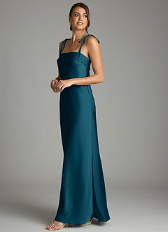 Azazie Ellia Bridesmaid Dresses Ink Blue Sheath Bow Stretch Satin Dress image4
