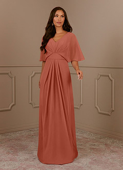 Azazie Oksana Vestidos para mãe da noiva Vestido Argila de Chiffon de Linha A com Plissado image2