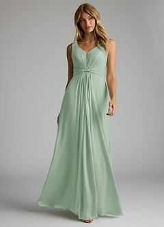 Azazie Gina Brautjungfernkleider A-Linie V-Hals Gefaltet Chiffon Kleid Agave image1