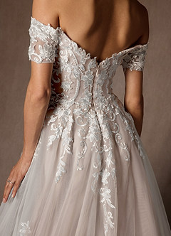 Azazie Rowe Wedding Dresses Diamond White Caramel Ball-Gown Off the Shoulder Tulle Dress image7