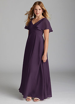 Azazie Kimber Junior Vestido de Ciruela de Gasa de Corte en A con Plisado image3