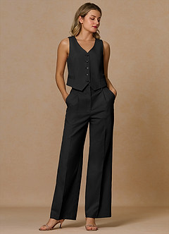 front Margaret Black Cotton Linen Blend 2-Piece Suit