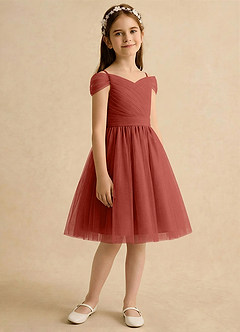 Azazie Lila Girls Formal Robe Demoiselle D'honneur Fillette Robe Trapèze en Tulle Épaule décolletée Terracotta image5
