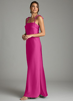 Azazie Ellia Bridesmaid Dresses Fuchsia Sheath Bow Stretch Satin Dress image4