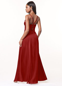 Azazie Maksim Robes de demoiselle d'honneur Robe Trapèze en Satin extensible Col en V Grenade image2
