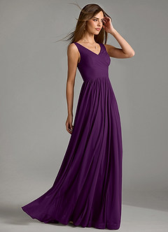 Azazie Keyla Bridesmaid Dresses Grape A-Line Pleated Mesh Dress image6