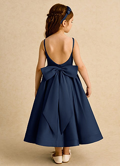 Azazie Babs Blumenmädchenkleider Ballkleid Plissee Matte Satin Kleid Dunkelmarine image6