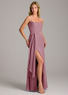Azazie Tahlia Bridesmaid Dresses Vintage Mauve A-Line with Belt Chiffon Dress image3