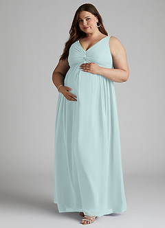 Azazie Yetta Brautjungfernkleider für Schwangere A-Linie V-Hals Versammelt Chiffon Bodenlänge Kleid image9