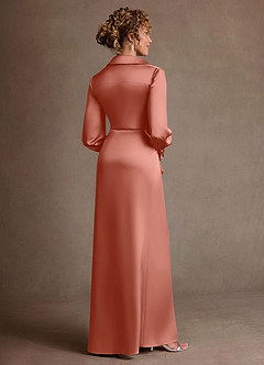 Azazie Jacinta Mère de la mariée Robes Robe Fourreau en Satin extensible Plissée Rose Saumon image3