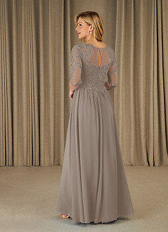 Azazie Mirielle Abiti per la Madre della Sposa Abito A-Line in Chiffon in Pizzo con Scollo a U Taupe image4