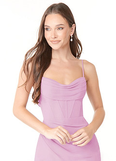 Azazie Mai Bridesmaid Dresses Candy Pink Sheath Pleated Chiffon Dress image5