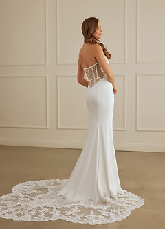 Christian Siriano Bridal for Azazie 2004 Robes de mariée Robe Fourreau en Crêpe Dos Satin Dentelle Diamant Nude image2