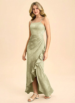 Azazie Buzzy Junior Formal Robe Sirène en Blumen-Burnout Rayé Feuille De Céladon à Fleurs image4