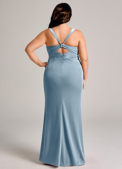 Azazie Mero Abiti da Damigella Abito Sirena in Velluto Plissettato Blu Polveroso image6