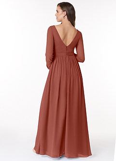 Azazie Teton Robes de demoiselle d'honneur de maternité Robe Trapèze Manche longue Longueur ras du sol Mousseline de soie image2