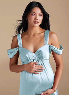 Azazie Rhea Maternity Bridesmaid Dresses A-Line Pleated Metallic Satin Floor-Length Dress image3