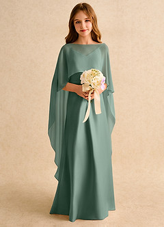 Azazie Fishie Girls Formal Jurken voor bloemenmeisjes A-Lijn Jurk van Mat Satijn Eucalyptus image3