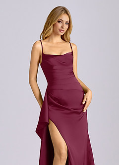 Azazie Sarai Brautjungfernkleider Etui Korsett Stretch-Satin Kleid Maulbeerrot image4