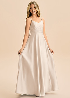 Azazie Rumi Junior Linia A Pofałdowany Satyna elastyczna Długość podłogi Młodsza druhna Sukienka image5