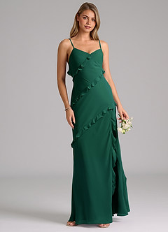 Azazie Nancie Bridesmaid Dresses Emerald Mermaid Ruched Chiffon Dress image4