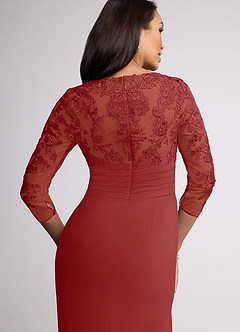 Azazie Joan vestidos de madre de la novia Vestido de Óxido de Gasa de Corte Recto con Cuello en V de encaje image5