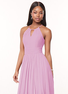 Azazie Cherish Vestidos de damas de honor Vestido de Rosa Caramelo de Gasa de Corte en A con Plisado image1