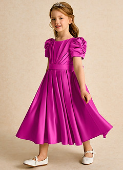 Azazie Miriam Abiti da Ragazza di Fiori Abito Principessa in Raso Opaco Plissettato Fucsia image7