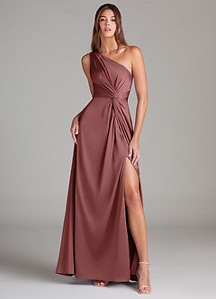 Azazie Brooke Bridesmaid Dresses Amethyst A-Line One Shoulder Stretch Satin Dress image1