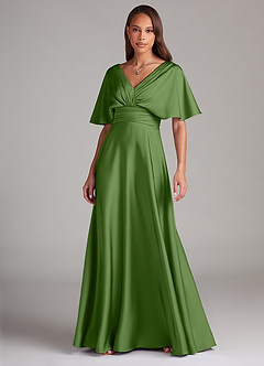 Azazie Pamela Robes de demoiselle d'honneur Robe Trapèze en Satin extensible Plissée Basilic image1