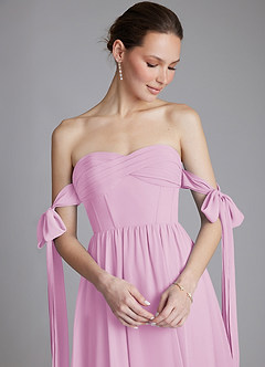 Azazie Ayanna Bridesmaid Dresses Candy Pink A-Line Off the Shoulder Chiffon Dress image5