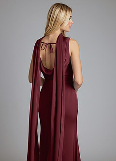 Azazie Tallie Bridesmaid Dresses Cabernet Mermaid Pleated Stretch Satin Dress image3